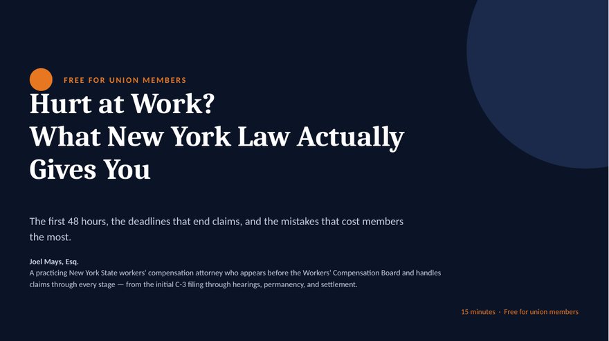 Title slide: Hurt at Work? What New York law actually gives you